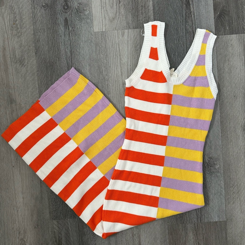 Striped Colorblock Knit Midi Dress